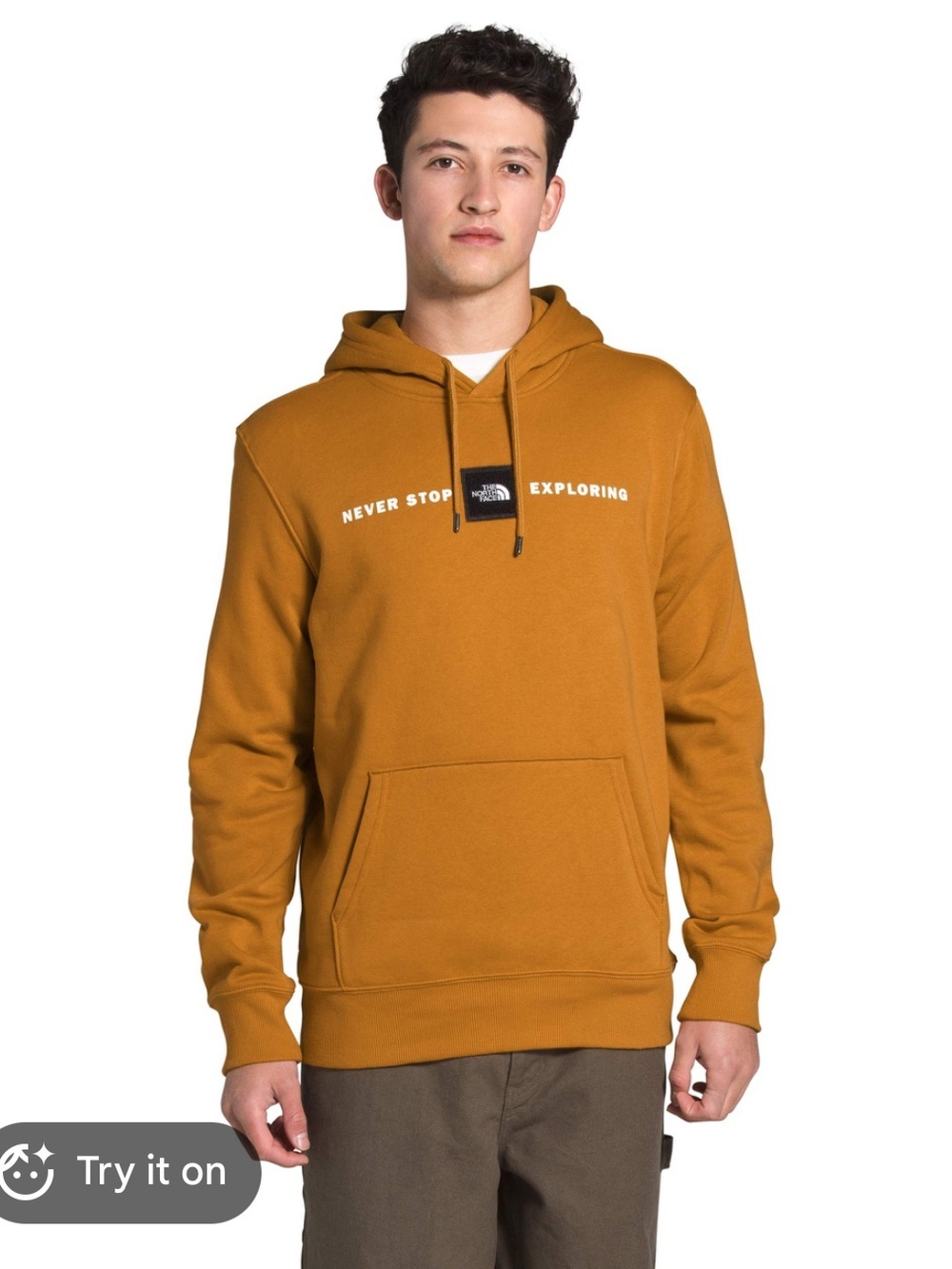 The North Face Khaki Brown Pullover Hoodie Men's Medium Fleece Patch Sweatshirt